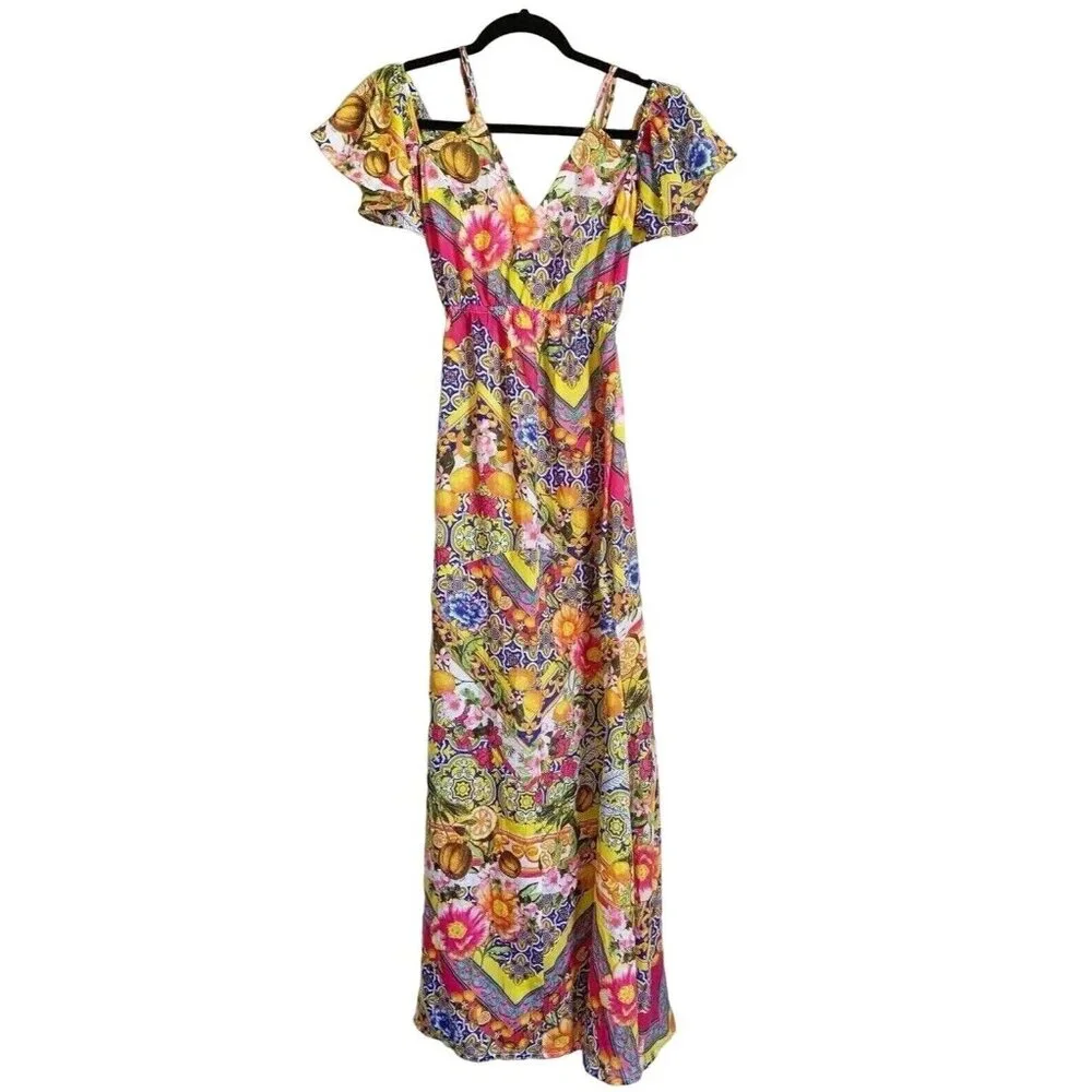 ASOS Babydoll Maxi Dress Size 2 Tropical Floral Off The Shoulder Y2k Summer